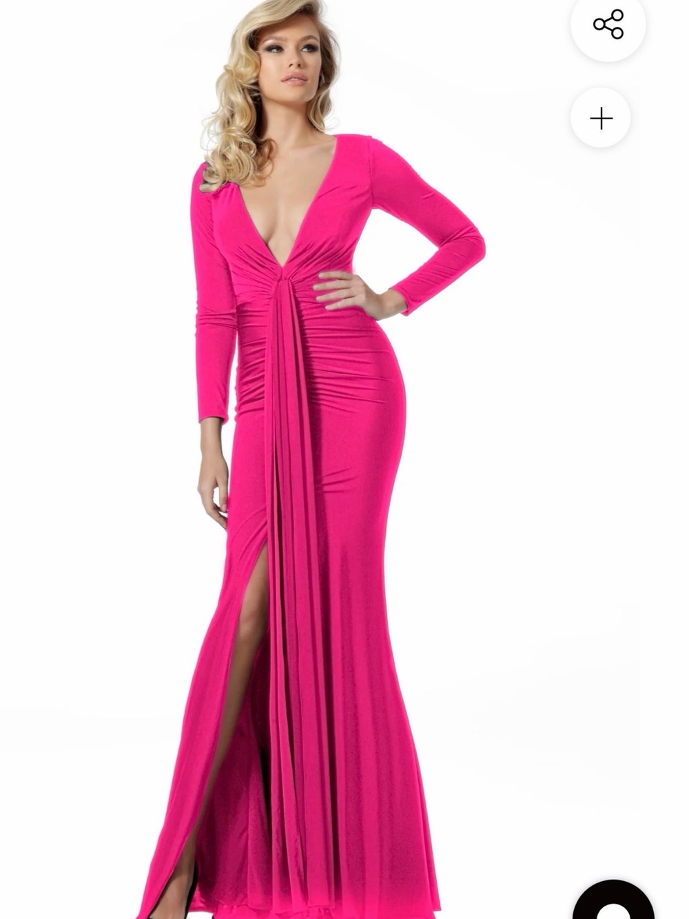 Jovani Bright Pink Formal Dress (Long Sleeve, Maxi)